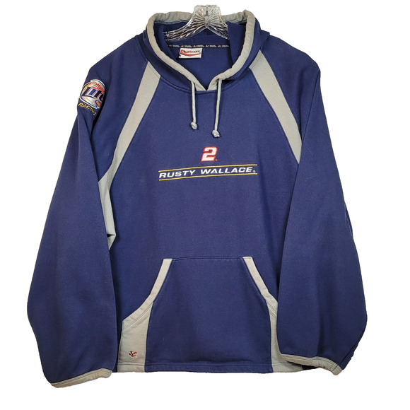 VINTAGE Rusty Wallace PIT Hoodie MILLER LITE #2 CAR Racing Chase Authen Size 2XL - Picture 2 of 11